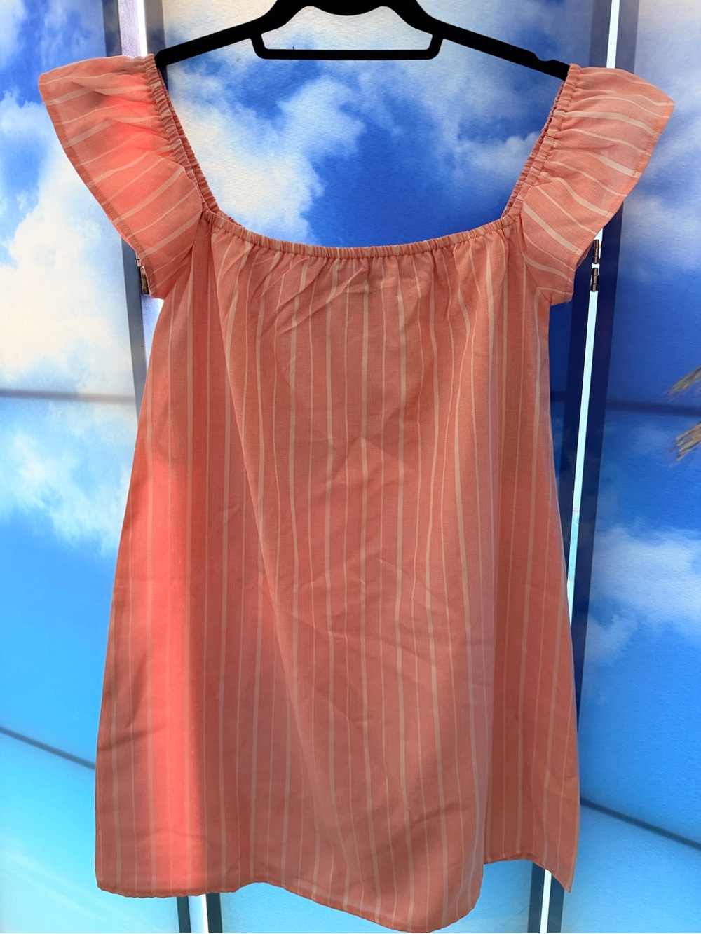 Womens Coral Pink Striped Off-Shoulder Top